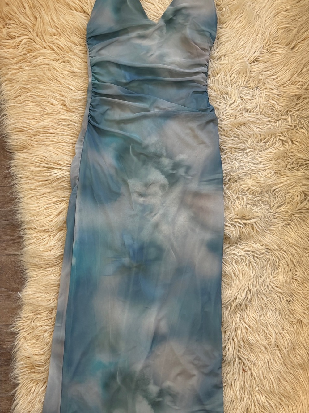 Dynamite Blue-Green Backless Tie-Dye Maxi Dress